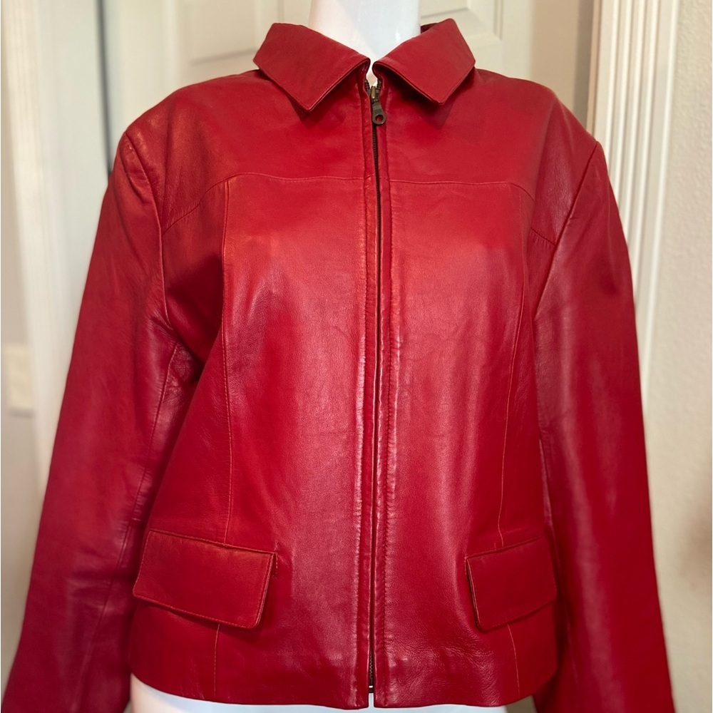 Serrano Leather~Soft~Red~100% Leather~Jacket~Front Zip Close~Fully Lined~Size XL